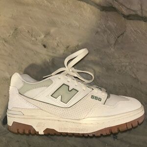 New Balance 550 White and Light Green Sneakers